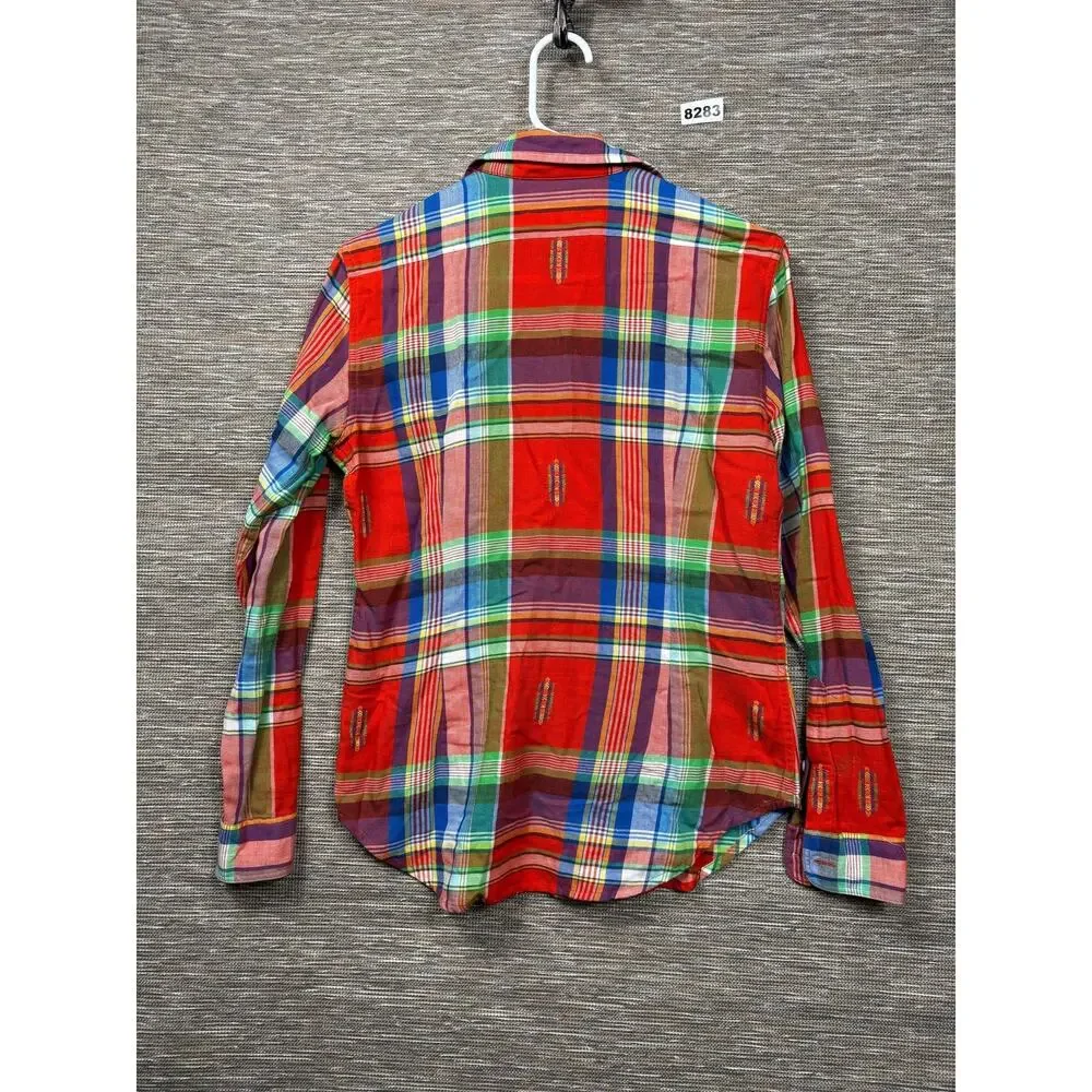 Ralph Lauren Shirt Boys 6 Multicolor Plaid Long Sleeve Button Front Madras
